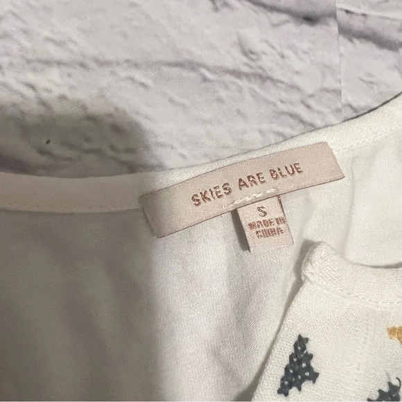 Skies Are Blue Embroidered Peasant Top Bohemian Blouse Short‎ Sleeve S - Picture 3 of 5